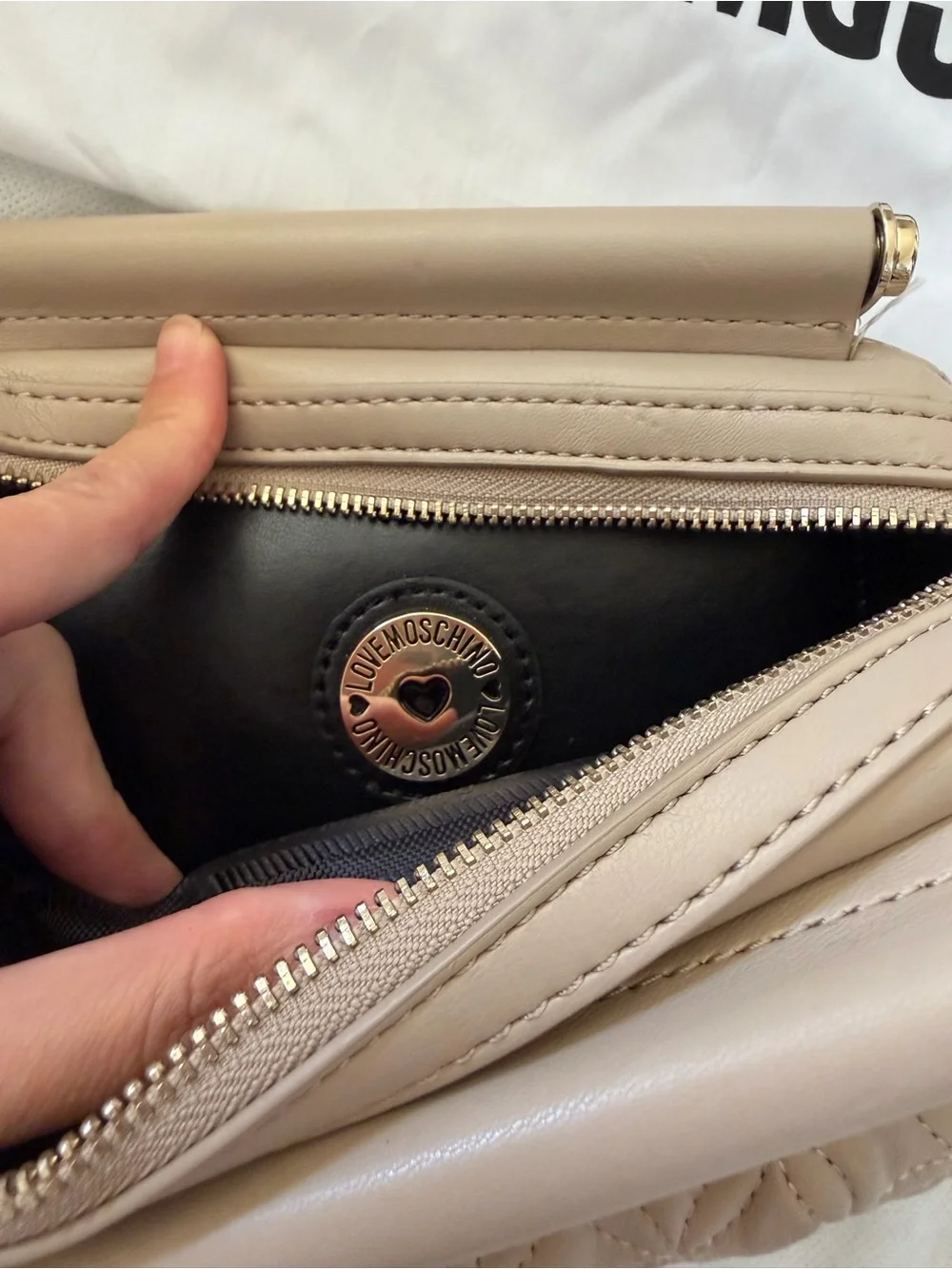 Love Moschino Taupe Quilted Chain-Handle Shoulder Bag with Gold Hardware
